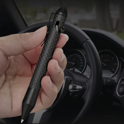 Cool Hand 4.5'' Bolt Action Pen with Stylus for Touchscreen, Rocket Style Carbon Fiber Body, Ballpoint Pen w/Pocket Clip, Classic Black...