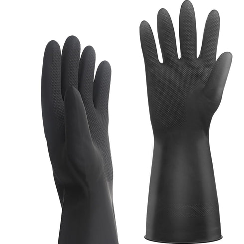 Thick Rubber Cleaning Gloves - 2 Pairs Black Rubber Gloves for Dishwashing Extra Large, Non-Slip Kitchen Gloves for Washing Dishes, Reusable Clean...