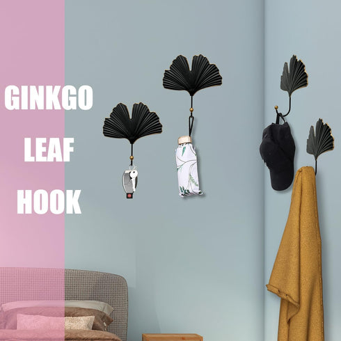 Iron Single Hooks Modern Leaf Decoration Style for Room Wall Mounted Decoration, Coats, Hats, Handbags Scarves Hanging, Home Decor 2pcs (6in Black...