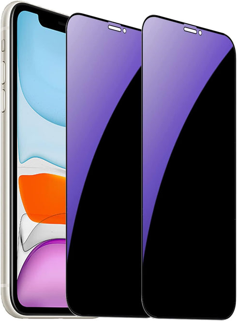 2 Pack Anti-Blue Privacy Tempered Glass Suit for iPhone XR/iPhone 11 Anti-Spy Screen Protector Anti-Peeping Film 9H Hardness Anti-scratch Full Cov...