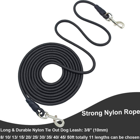 Tie Out Rope Dog Leash, 8-10-13-15-20-25-30-35-40-45-50FT Heavy Duty Nylon Check Cord for Medium Large Dogs Indoor/Outdoor Playing Camping Backyar...