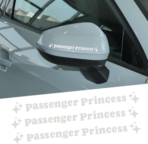 3PCS Passenger Princess Sticker, Passenger Princess Rearview Mirror Decal, Cute Vinyl Stickers Car Mirror Decal for Car Window Rearview Mirror, Fu...