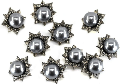 20 pcs Black Retro Metal Octagram Half Faux Pearl Sewing Shank Coat Buttons -25mm -1"...