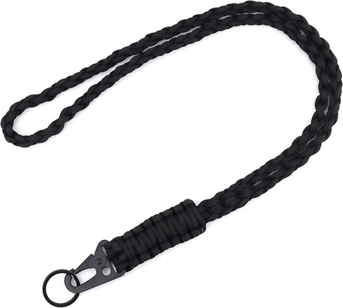 Heavy Duty Neck Lanyard Keychain for Men Women Outdoor Survival, Black Parachute Rope Necklace Keychains with HK Clip Key Ring for ID Card Badge H...
