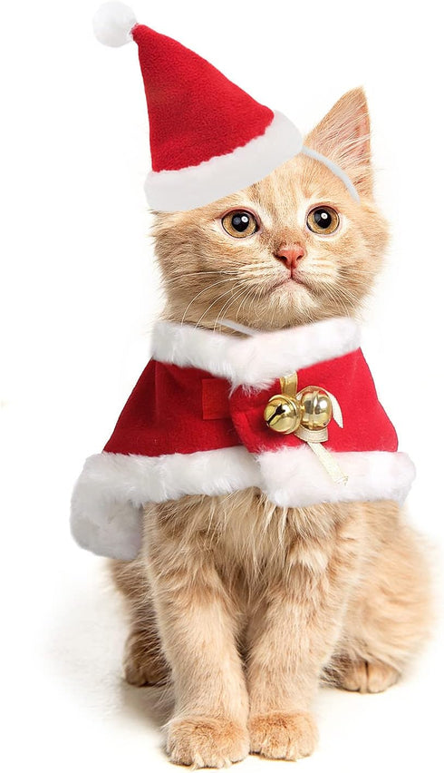 2 Pieces Pet Christmas Clothes Suit, Adjustable Cat Xmas Outfit Accessory, Dog and Cat Clothes for Christmas-Red...
