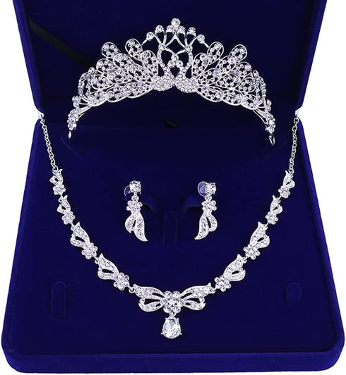 Wedding Sets For Women Bling Bride Hair Accessories Tiaras Earrings Necklace Wedding Jewelry Sets A...