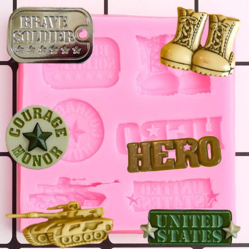 Soldier Hero Army Tank Silicone Mold DIY Gum Paste Jelly Shots Crystal Desserts Soap Mould Cupcake Cake Topper Decoration Chocolate Handmade Ice C...