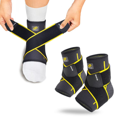 Bracoo 2 Pack Ankle Brace Compression Sleeve for Women & Men, Adjustable Ankle Support Strap for Sprained, Plantar Fasciitis, Pain Relief, Injury ...