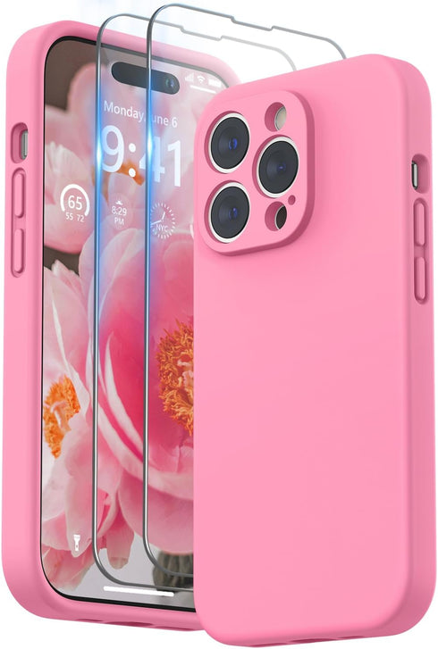 SURPHY Designed for iPhone 14 Pro Max Case with Screen Protector, (with Camera Protection + Soft Microfiber Lining) Liquid Silicone Phone Case (Pi...