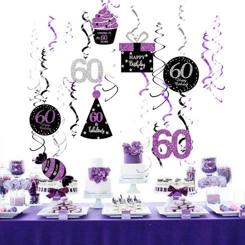 60th Birthday Decorations for Women Purple Black Silver 60th Birthday Party Decorations Hanging Swirls Ceiling– Women...