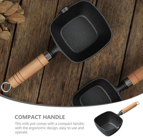 Yardwe Cast Iron Pot, Butter Iron Oil Heating Pot with Wooden Handle Cookware Melting Pot (4inch)...