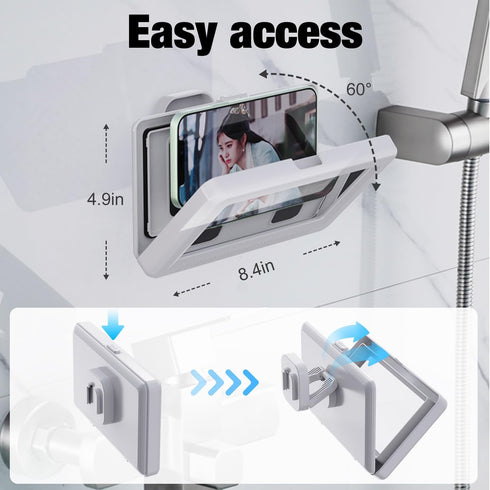 Waterproof Shower Phone Holder - Rotates and Adjustable Angle, Anti-Fog High Sensitivity Cover Mount Box for Smooth Wall Surfaces Where You Need O...