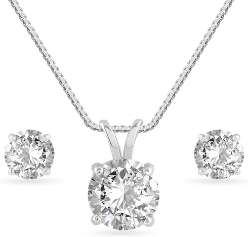 925 Sterling Silver White Quartz Pendant and Earrings Set For Womens...