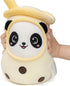 NiuniuDaddy Boba Plushies with Panda Face-13.7inches Large Yellow Cream Bubble Tea with Straw Stuffed Animals-Soft Kawaii Milk Tea Cup Plush Toy P...