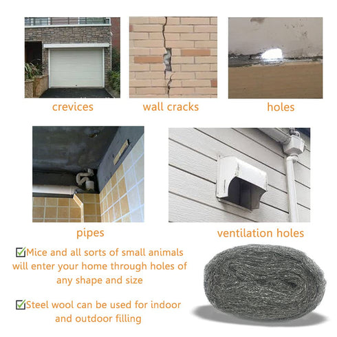 Steel Wool Mice Control, 2 Pack 3"x10 Ft Hole Filler, Gap Blocker, Barrier, Protect Against Animals in Holes Holes, Siding, Pipeline, Vents for Ga...
