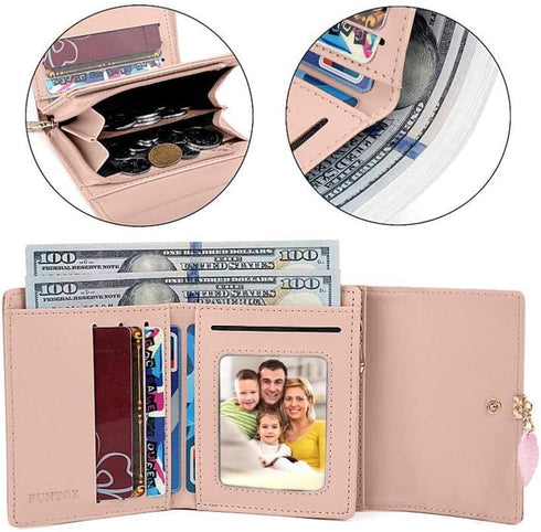 FT FUNTOR RFID Wallets for Women, Leaf Card Holder Trifold Ladies Wallets Coins Zipper Pocket with ID Window Green...