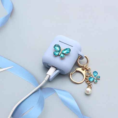 Wonhibo for Airpods Case for Women Girls, Cute Butterfly Cover for Airpod 1 & 2 with Keychain (Blue)...