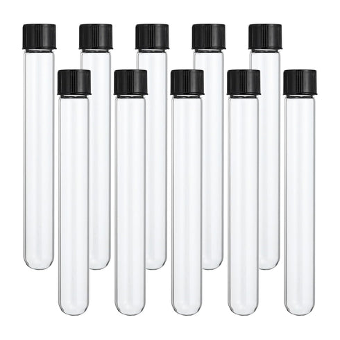 PATIKIL 30ml Test Tubes, 10pcs 5.91x0.79in Glass Clear Round Bottom Test Tube Containers with Plastic Cap for Bead Party Candy Bath Salt Storage S...