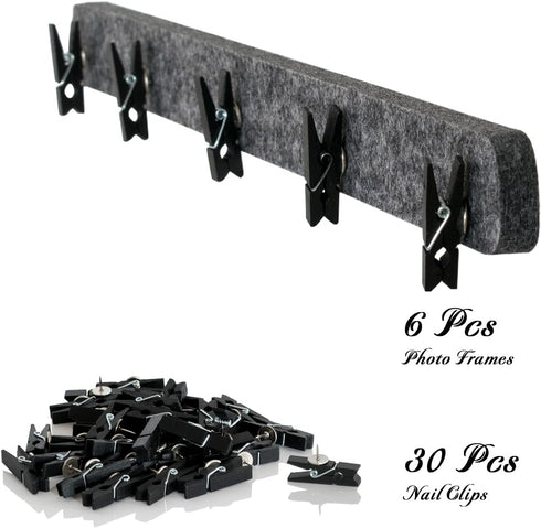 Picture Frames Collage Wall Decor, 6 Pcs Black Felt Lightweight Bulletin Board Strips, Photo Wall Collage Kit with 30 Clips for Photo Display, Not...