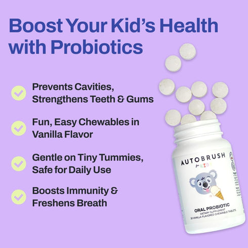 AutoBrush Kids Oral-Care Slow Dissolve Probiotic Tablets | Dental Supplements | Healthier Teeth and Gums | Balanced Mouth Biome| 30 Count (Vanilla...
