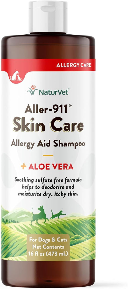 NaturVet Aller-911 Skin Care Allergy Aid Pet Shampoo With Aloe Vera – Pet Health Supplement Shampoo & Grooming Aid for Dermatitis, Dog Skin Allerg...