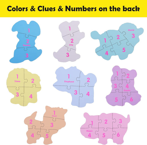 Animal Jigsaw Puzzles for Toddlers, Kids 2, 3, 4 Years Old Boys Girls, 8 Pack Educational Learning Puzzles Including Panda, Tiger, Lion, Dog, Shee...