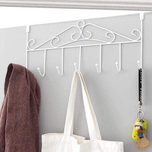 eywlwaar White Over The Door Hooks 7 Hanger Rack Metal Rack for Home Use Hats Coats Key Bag Clothes Scarfs Hooks...