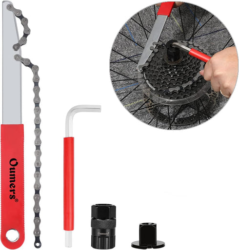 Oumers Bike Cassette Removal Tool with Chain Whip and Chain Wrench Bicycle Sprocket Removal Tools Bike Crank Removel, Bicycle Cassette Lock Ring R...