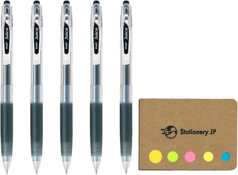 Pilot Juice 038 Retractable Gel Ink Pen, Ultra Fine Point, 0.38mm, Black Ink, 5-Pack, Sticky Notes Value Set...