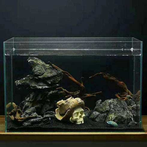 Aquarium Ornament - Fish Tank Decorations Supplies Accessories Handsome Cowboy hat Pirate Skull Decor Resin Aquarium cave?Brown?...