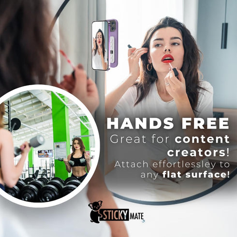 Silicone Suction Phone Case with Kickstand Adhesive Mount, Glass Gym Mirror Back of Phone Sticky Grip Suction Holder, Compatible with iPhone and A...