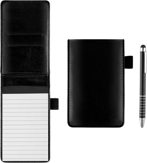 Sibba Mini Pocket Notebook, Notepad Holder with 50 Lined Sheets, 3 x 5 Inch Pocket Notebook with Metal Pen, Small Leather Notebook (A7, Black)...