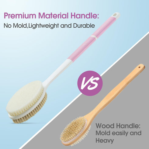 Body Scrubber Anti Slip for Shower,Shower Brush Long Handle with Stiff and Soft Bristles,Body Wash Exfoliating Back Scrubber for Bath or Dry Brush...