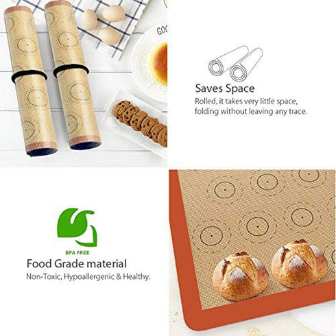 Macaron Silicone Baking Mat - Set of 2 Non Stick Silicon Macaroon Baking Sheet Cookie Liner(BPA Free/Reusable/Half Sheet),Perfect Cooking Kit for ...
