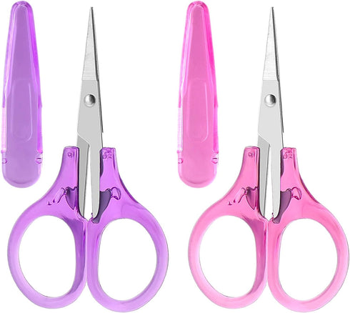 2 PCS Small Scissors All Purpose Kid Scissors with Protective Cover Mini Craft Scissors Precision Straight Fine Tips Design for Scrapbooking Paper...