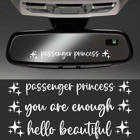 3 Different Cute Stickers for Car Window Rearview Mirror - Passenger Princess Sticker - You are Enough Decal - Hello Beautiful Funny Girl Car - Ac...