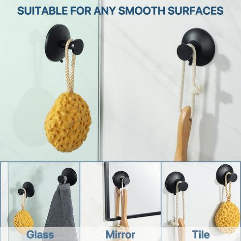 SAYAYO Suction Cup Hooks for Shower, Matte Black Suction Towel Hook for Glass Window, SUS 304 Stainless Steel Bathroom Hooks for Glass Door, Mirro...