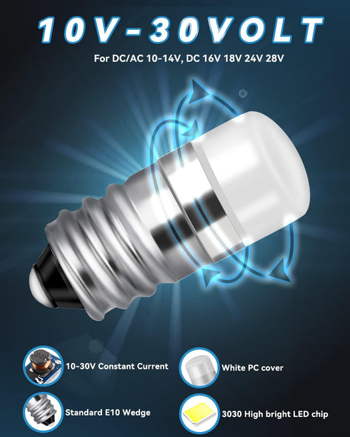 Keiurot 1487 1447 Bulb 1446 1449 E10 Led Bulb House Number Light Bulb Address Lights 10V-30Volt Train Bulbs, Flashlight Bulb, Landscaping Light Wa...