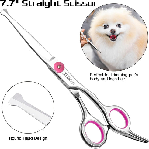 Professional Dog Grooming Scissors with Safety Round Tips, 5 in 1 Dog Grooming Scissors Kit, 4CR Stainless Steel Professional Pet Grooming Shears ...