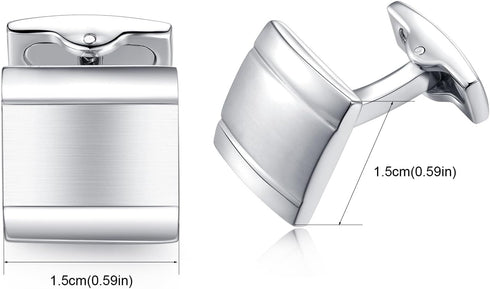HONEY BEAR Square Cufflinks for Mens Steel Business Wedding Gift Silver...