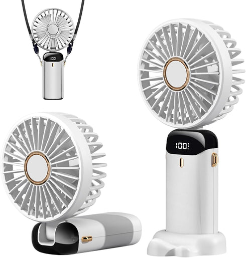 Portable Handheld Fan, Type-C Rechargeable, 4000mAh Battery Operated Fan with LED Display, 90° Foldable , 5 Speed Wind,Handheld/Neck/Desk 3 in 1 P...