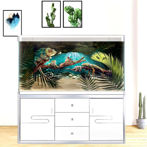 36X18 Inches Fish Tank Background, Sunshine Ocean Floor Terrarium Background Decor, Underwater Stone Durable Polyester Background with 8 EVA Doubl...