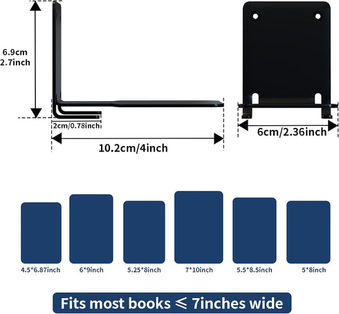 Invisible Floating Bookshelves, Heavy-Duty Book Organizers, Iron Hanging Shelves for Bedroom, Living Room, Playroom, Office, 4 Pieces, Black...