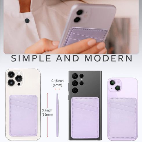 Phone Wallet Stick On, Leather Phone Card Holder, Credit Card Holder for Phone Case Compatible with iPhone, Samsung and Android - White, Purple...