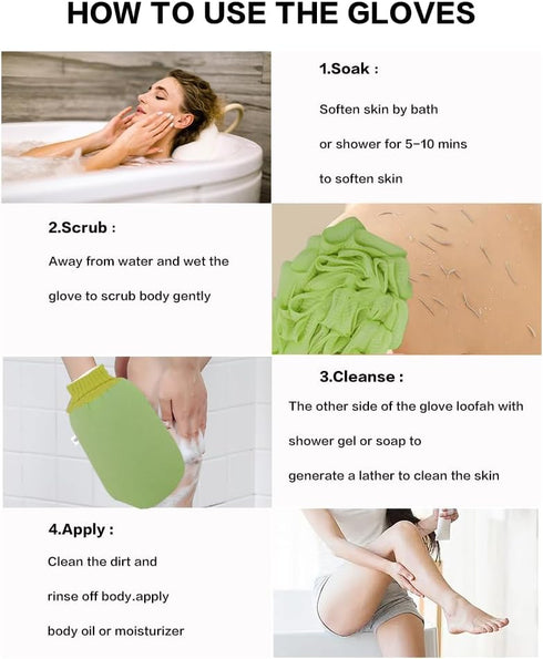 Deep Exfoliating Glove for Shower, Double-Sided Exfoliating Mitt,Massage Body Scrub Gloves for Home Spa, Eco Friendly loofah sponge, Dead Skin Rem...