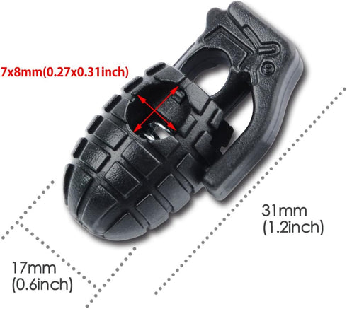 DYZD Grenade Shape Plastic Cord Lock Stopper Spring Toggles Stoppers for Paracord,Drawstring (10PCS,Black)...
