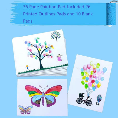 36 Colors Funny Finger Painting Kit and Book, Magic Paint Set for Kids, Non Toxic & Washable Paint Set , 9" Large Ink Pad, Watercolor Painting Boo...