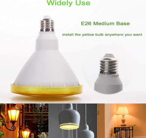 GREENIC Yellow LED Light Bulb, 2 Pack Par38 15W (100W Equivalent) 1300lm, E26 Medium Base Flood Light Bulb for Outdoor, Indoor, Porch, Patio, Yard...