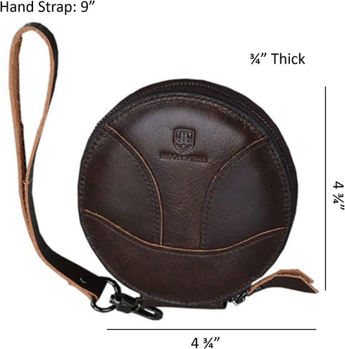 Genuine Leather Patchwork Retro Round Coin Purse Change Pouch Small Slim Clutch Wristlet RFID Blocking Wallet (Brown)...