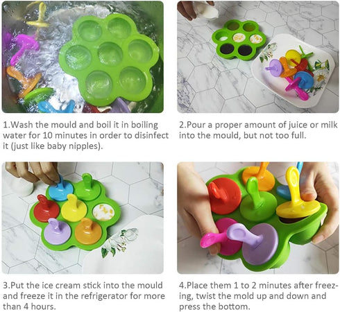 Mini Silicone Popsicle Mold, 7-cavity DIY Ice Pop Mold with Colorful Plastic Sticks, Popsicle Makers for Egg Bites, Lollipop and Ice Cream Mould, ...